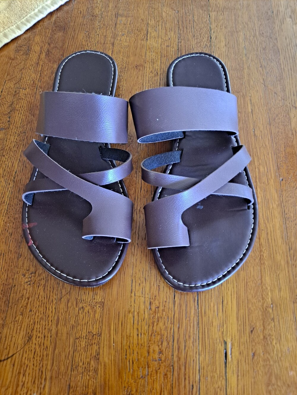 Brown Strappy Slide Sandals